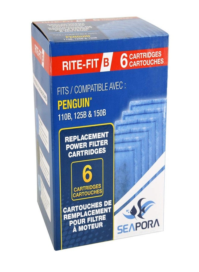 Seapora Rite-Fit B Cartridges for Penguin Power Filters - 110B/125B/150B - 6 pk